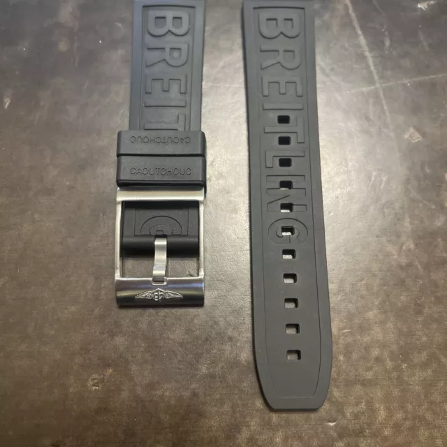 Breitling OEM 22MM Taucher Pro Gummiband Schwarz Gummi Band W / OEM Dornschließe