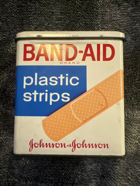 Vintage Band-Aid Hinged Lid Tin Box Johnson & Johnson Plastic Strip
