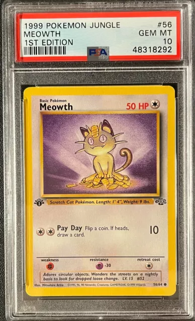 1st Edition Jungle Meowth Pokemon Card None Holo PSA 10 Gem Mint