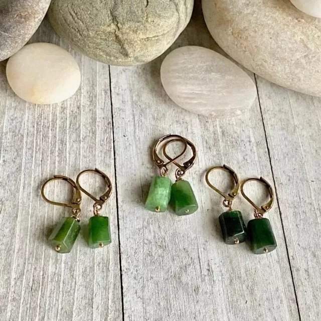 Pair of Genuine Jade Art Deco Style  Drop Earrings for pierced ears