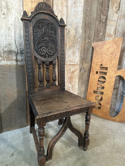 Antique Oak Carved Hall Chair, c 1860
