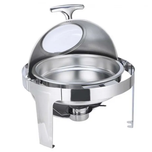 SOGA 6L Round Stainless Steel Chafing Dish with Glass Roll Top