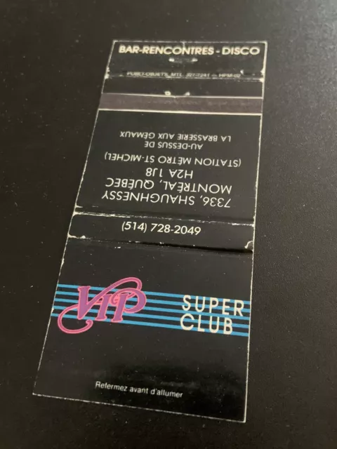Vintage Canada Matchbook: “VIP Super Club” Montreal, Quebec