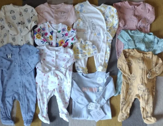 Baby Girls Bundle Of 10 Sleepsuits 0-3 Months Excellent Condition