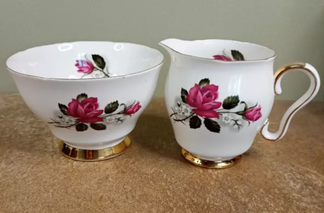 Vintage, Royal Stafford, 'Pink Roses' Milk Jug or Creamer & Sugar Bowl