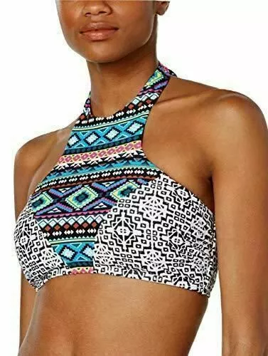 Hula Honey BLACK/MULTI Desert Daze Printed High-neck Bikini Swim Top, US Large