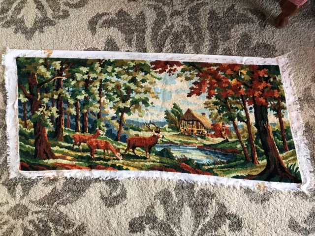 Large vintage Margot De Paris finished tapestry forest deer stag chalet mountain