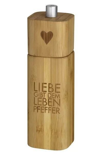 Pfeffermühle "Liebe gibt dem Leben Pfeffer" Holz - Räder Design