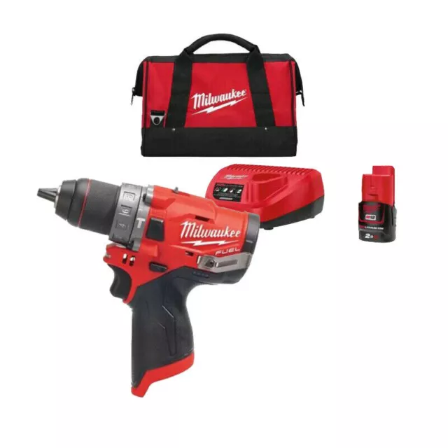 Milwaukee M12 FPD2 Fuel Perceuse Brushless + Batterie 12V 2.0Ah +Sac