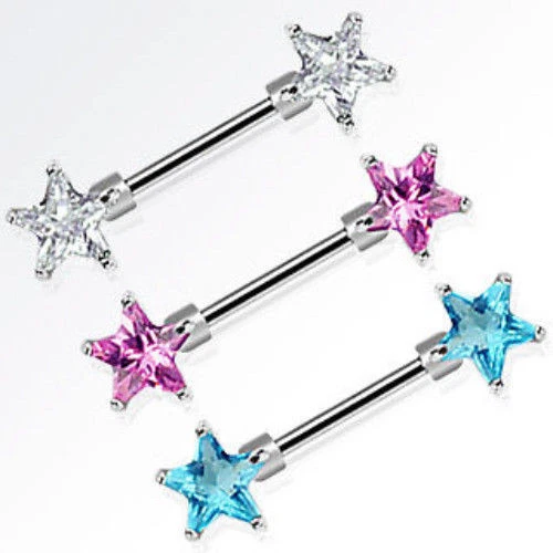 BodyJewelryOnline Nipple Ring Barbell Double Star Gem 14 Gauge Sold in Pairs