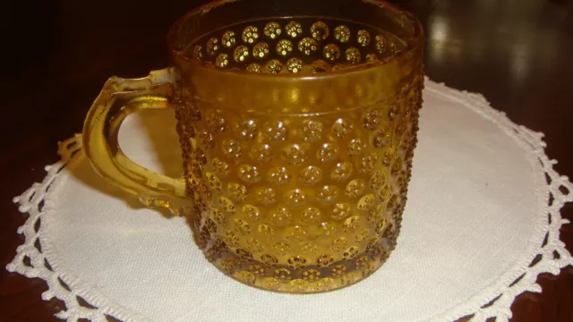 Vintage Dark Amber Hobnail Cup W/Circles and Dots on Hobnails