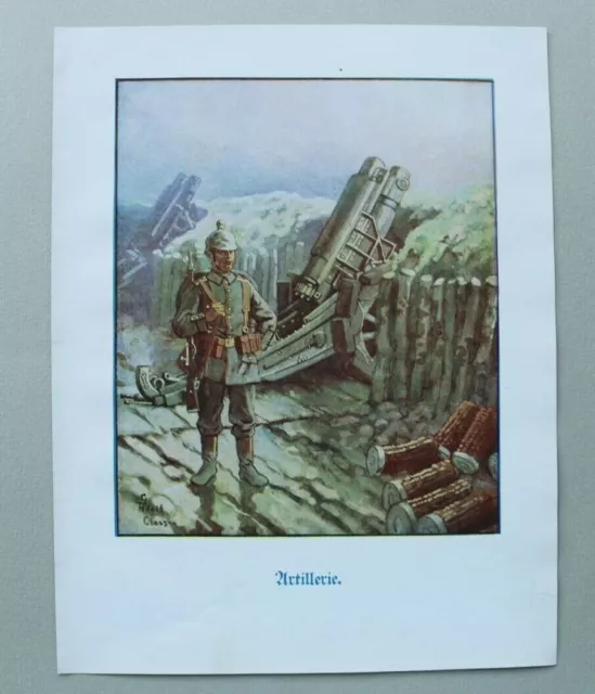 Patriotik Kunst Druck 1914-1918 G Adolf Closs Artillerie Mörser Soldat 1.WK WWI