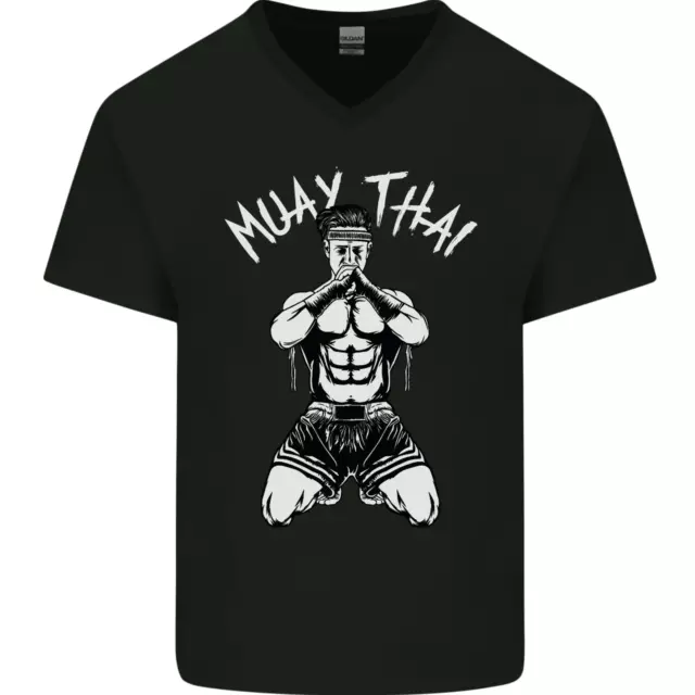 Muay Thai Fighter Mixed Martial Arts MMA Mens V-Neck Cotton T-Shirt