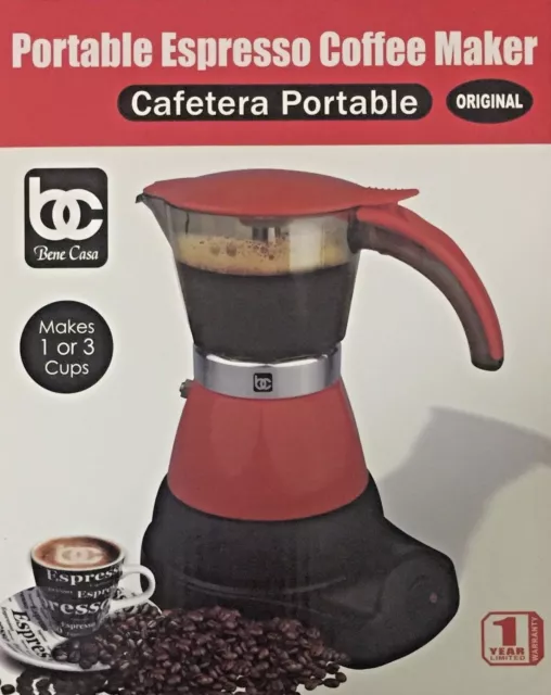 Red Portable Electric Espresso Maker 3 or 6 Cups/Cafetera Roja Portable  Electric