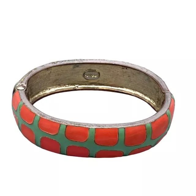 Fornash Pink Green Enamel Hinged Bangle Bracelet