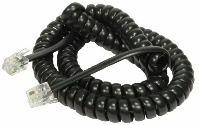 RJ10 to RJ10 4P4C Coiled Telephone Handset Cable Curly Lead Cord Wire Black 3m