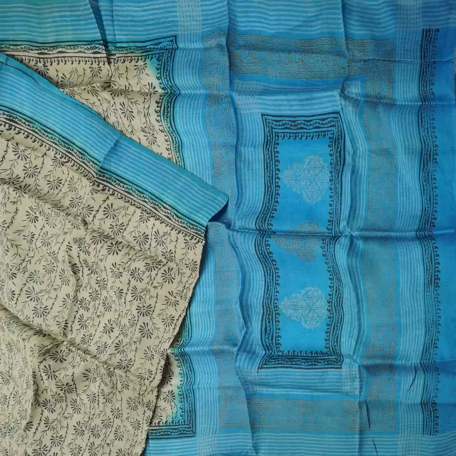 Namaste Vintage Grau Sarees 100% Reine Seide Bedruckt Indian Sari 5.5m Handwerk