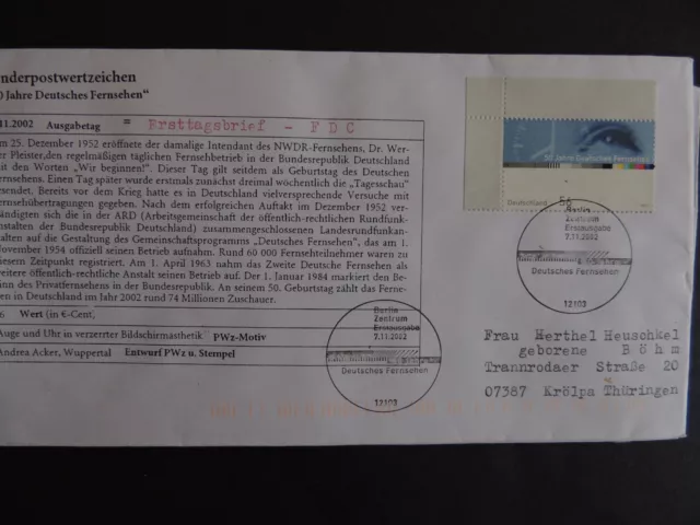 Deutsches Fernsehen 2002 Ganzsache Einschreiben Erstausgabe Stempel Berlin