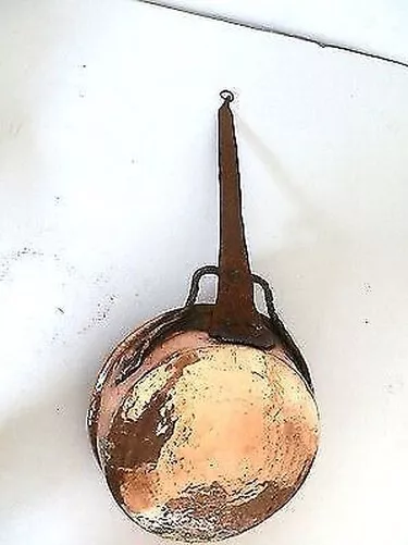 Antique Pot Casserole Cuivre Avec Manche en Fer Forgé