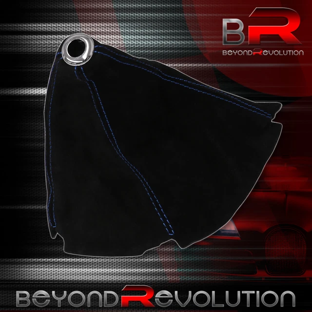 JDM Interior M/T Gear Box Lever Stick Shift Boot Cover Black Suede Blue Stitches