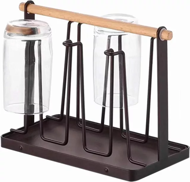 6 Cups Mug Glass Stand Holder Metal,Cup Drying Rack Stand with Drain Tray,Cup