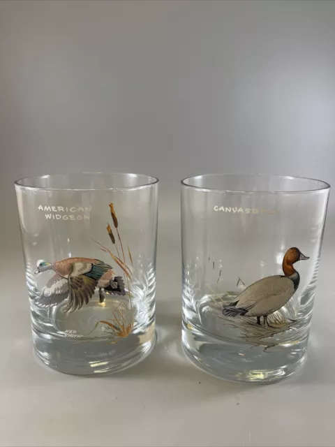 Set Of 2 Ned Smith Canvasback & American Widgeon Lowball Rock Glass Tumblers