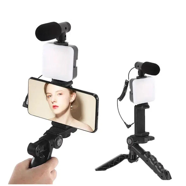Soporte para teléfono Fotografía Iluminación Smartphone Kit de video Micrófono LED Selfie,