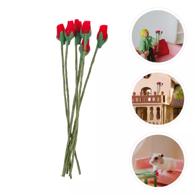 6 Pcs Micro Landscape Flower Wedding Dollhouse Mini Rose Decorate