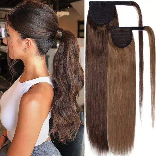 Pferdeschwanz Zopf Clip In 100% Echthaar Extensions Ponytail Blond 35-60cm Lange