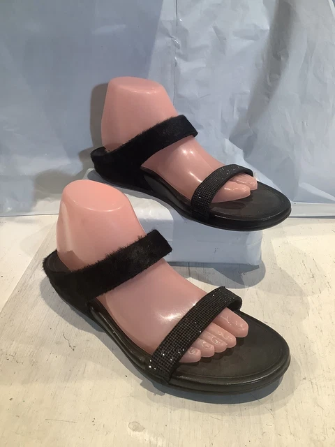 FitFlop Black Rhinestone Embellished And Fur Slide Sandals Womens EU 41 Us 9