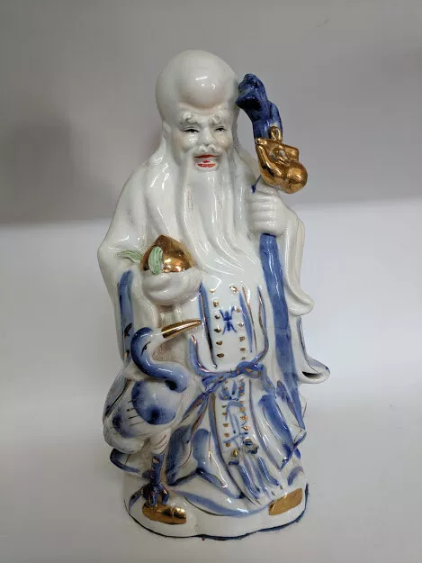 Vintage Chinese Porcelain Hand Painted Figurine WiseMan 11"