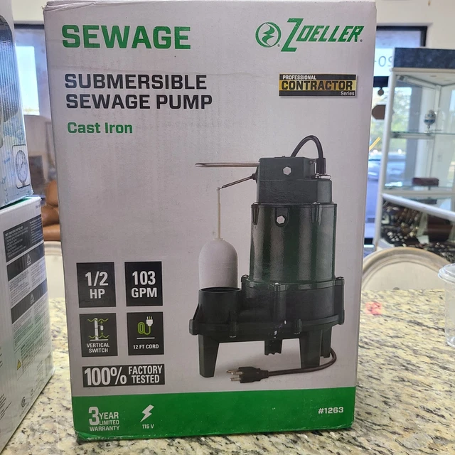 NEW Zoeller SEWAGE 1/2HP Cast Iron Submersible Sewage Pump 1263