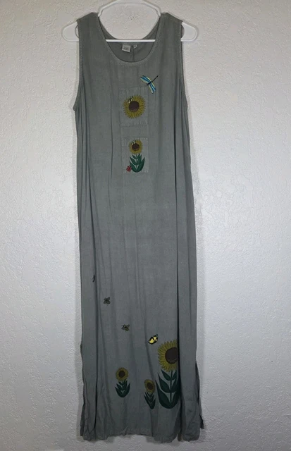 Vintage 90s Long Maxi Sleeveless Sunflower Embroidered XL Boho Art Hippie Vintage 90s Long Maxi Sleeveless Sunflower Embroidered XL Boho Art Hippie