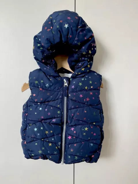 Baby Next Age 9-12 Months Hooded Gilet Zip Up Blue Quilted Star Print & Lined