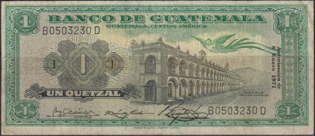 Guatemala; 1 quetzal Palace/Lake Atitlan 1971 Fine