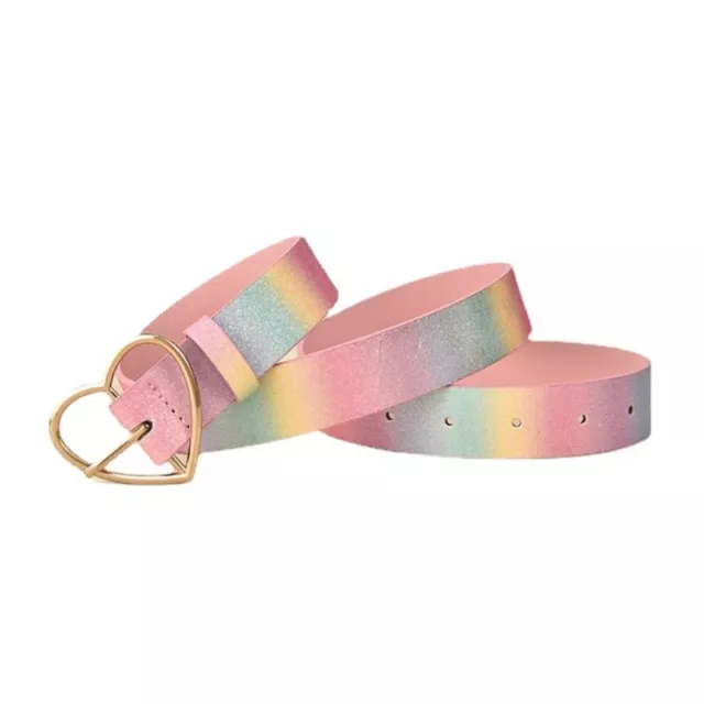 Vintage Rainbow Color Wide Belt for Women Heart Shape Buckle Ladies Dress Belt