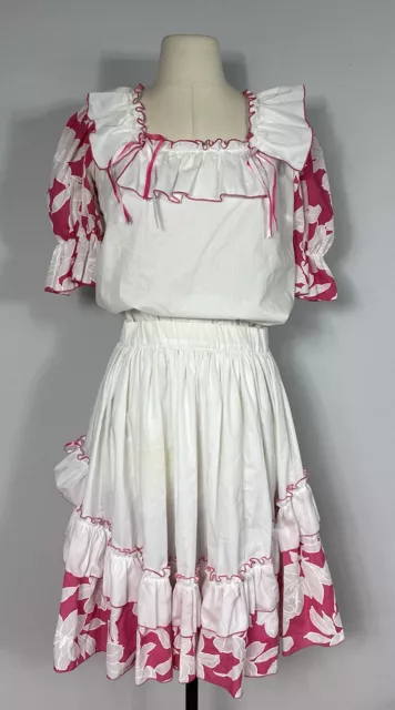 Call it Fancy Pink and White Floral Print SS Square Dancing Skirt Set 12 FLAWED