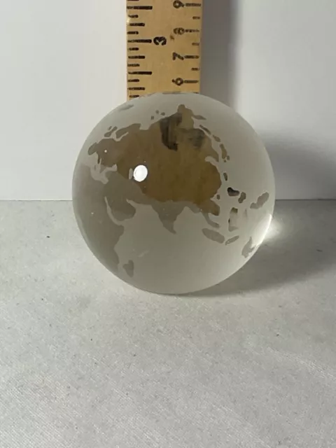 Crystal glass frosted globe map paperweight 2 1/2”