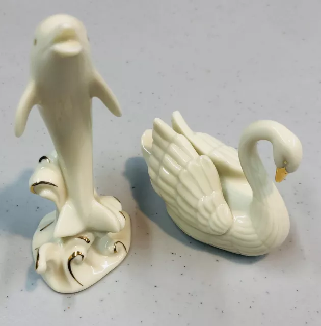 Lenox Swan and Dolphin Figurines 3”-4” Gold Trim Excellent Used Condition