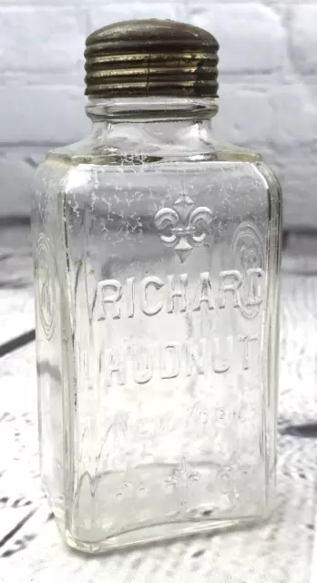 Antique Vtg Richard Hudnut New York Clear Glass Bottle Pot-Pourri Sachet Jar 5"