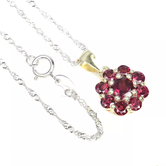 Non Chauffé Rond Grenade Rhodolite 14k Or Plaque 925 Argent Sterling Collier 1