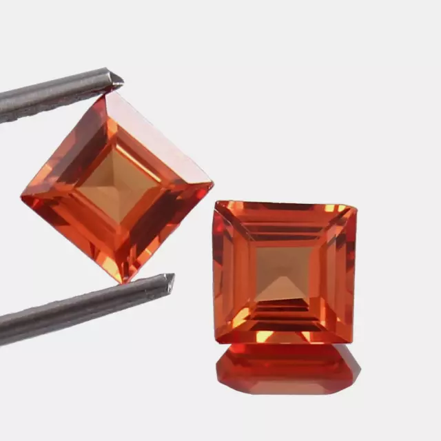 Natural Ceylon Orange Sapphire Square Loose Gemstone Cut Matched Pair 6x6 MM 2