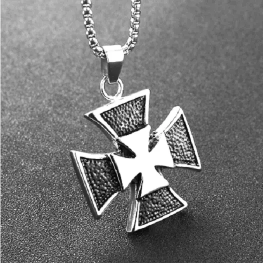 MALTESE BLACK VIKING TEMPLAR CROSS pendant 24" 925 Sterling Silver Necklace men