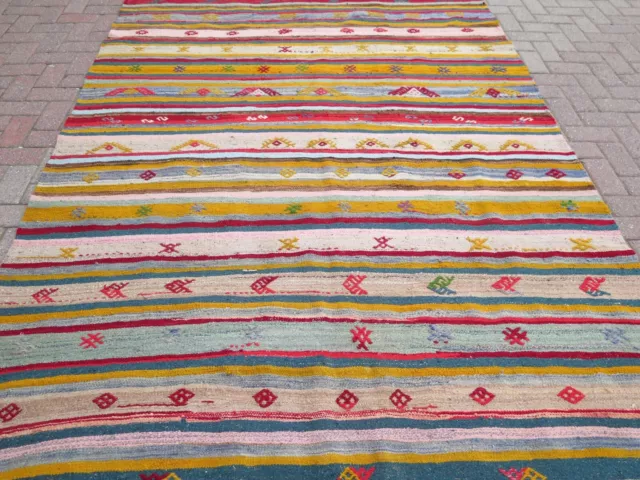 Vintage Turkish Kilim, Area Rugs, Modern Striped Carpet Floor Kelim Rug 74"x114" 3