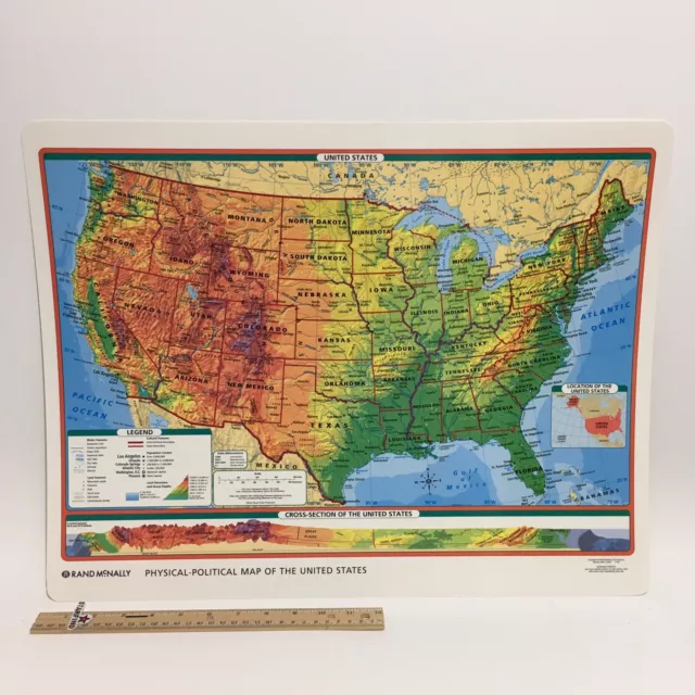 Rand McNally USA United States Physical Political Laminated Color Desk Wall Map