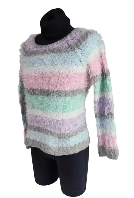 Justice Girls Fuzzy Knit Sweater Girls Youth Size 8 Multi Color Long Sleeve