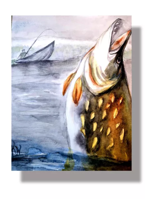 Pike Fish Art Print on Canvas by Kathleen Wendt 8"x10" - Ready To Be Framed