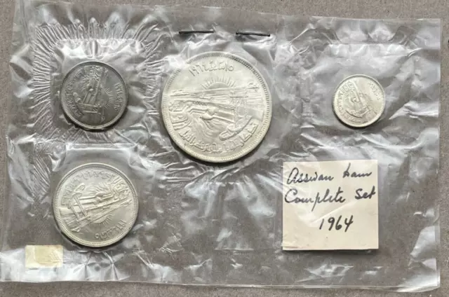 Egypt 1964 Aswan Dam Set Of  4 Silver Coins. 50, 25, 10 & 5 Piastres 0.720. Bu