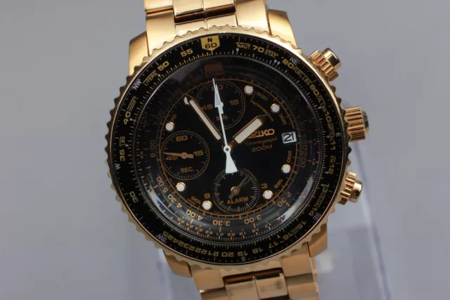 [Near MINT] SEIKO 7T62-0EB0 Chrono 200m GOLD & BLACK Qz Men's Watch From JAPAN