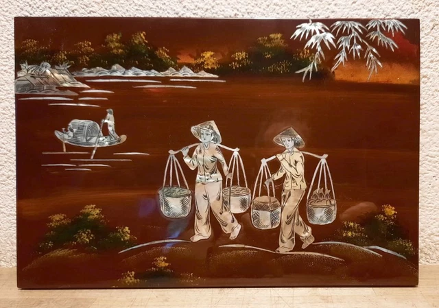 Peinture Asiatique Vert Zen Fleurs et Oiseaux sur Mur en Béton